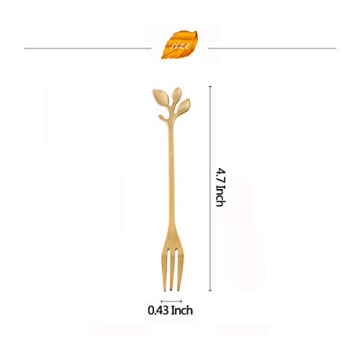 AnSaw 10-Piece Gold Mini Leaf Dessert Forks Set - 4.7" Elegant Stainless Steel Fruit, Appetizer, Cake & Salad Forks - Perfect for Cocktail Parties & Home Use