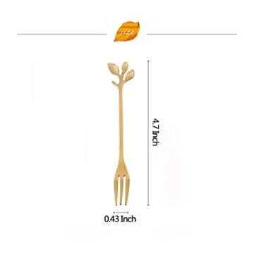AnSaw 10-Piece Gold Mini Leaf Dessert Forks Set - 4.7" Elegant Stainless Steel Fruit, Appetizer, Cake & Salad Forks - Perfect for Cocktail Parties & Home Use