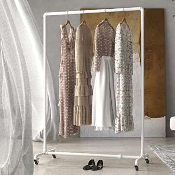 HOMEKAYT Industrial Pipe Clothing Rack on Wheels Heavy Duty Garment Racks Rustic Rolling Rack for Ho...