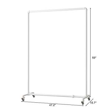 HOMEKAYT Industrial Pipe Clothing Rack on Wheels Heavy Duty Garment Racks Rustic Rolling Rack for Home, Clothes Display Rack Retail Display-White