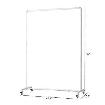 HOMEKAYT Industrial Pipe Clothing Rack on Wheels Heavy Duty Garment Racks Rustic Rolling Rack for Home, Clothes Display Rack Retail Display-White