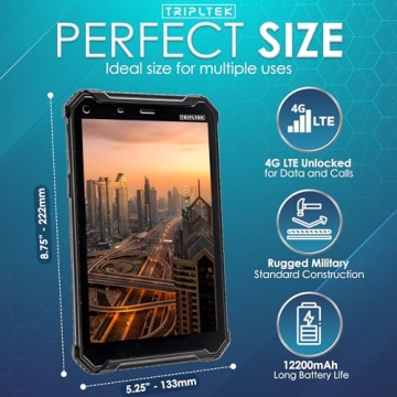 TRIPLTEK 8" PRO Tablet - Rugged 1200 nits, 4G LTE, Water Resistant