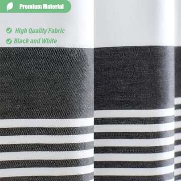Dynamene Modern Farmhouse Fabric Shower Curtain Boho Black and White Striped Cloth Bathroom Shower C...