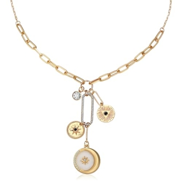 BONJOULRY Gold Sun Moon Pearl Charm Necklace – Elegant Celestial Jewelry for Women