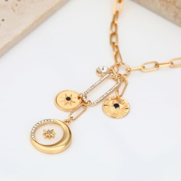 Gold Sun Moon Pearl Charm Necklace – Elegant Celestial Jewelry