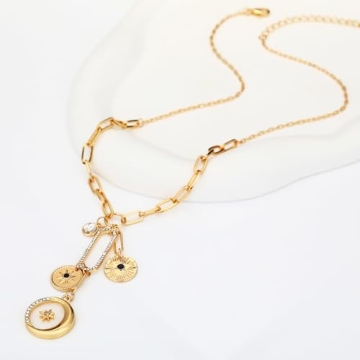 Gold Sun Moon Pearl Charm Necklace – Elegant Celestial Jewelry