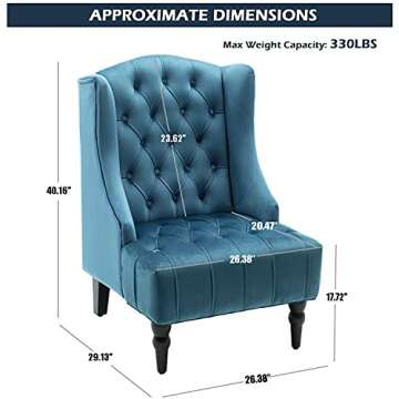 Altrobene Velvet Accent Chair, High Wingback Chair, Modern Living Room Bedroom Chair, Navy Blue