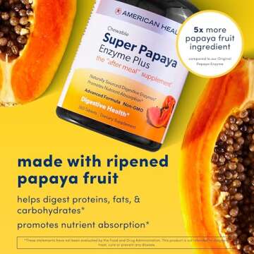 American Health Super Papaya Enzyme Plus Chewable Tablets, Natural Papaya Flavor - Promotes Digestion & Nutrient Absorption, Contains Papain & Other Enzymes - 360 Count