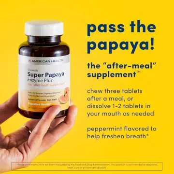 American Health Super Papaya Enzyme Plus Chewable Tablets, Natural Papaya Flavor - Promotes Digestion & Nutrient Absorption, Contains Papain & Other Enzymes - 360 Count