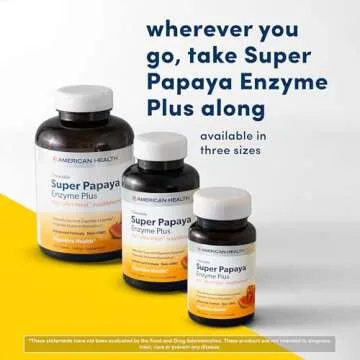 American Health Super Papaya Enzyme Plus Chewable Tablets, Natural Papaya Flavor - Promotes Digestion & Nutrient Absorption, Contains Papain & Other Enzymes - 360 Count