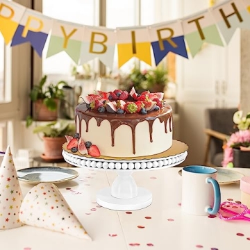 Wood Cake Stand, Cupcake Stand with Pedestal Stand, White Cake Stands for Dessert Table/Party/Wedding/Baby Shower/Afternoon Tea, Round Decorative Cake Holder Plate for Farmhouse Décor