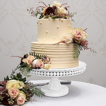 Wood Cake Stand, Cupcake Stand with Pedestal Stand, White Cake Stands for Dessert Table/Party/Wedding/Baby Shower/Afternoon Tea, Round Decorative Cake Holder Plate for Farmhouse Décor