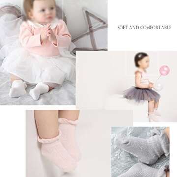 EPEIUS Baby-Girls Non Slip Ruffle Frilly Ankle Socks | Toddler Grip Socks Pack of 6 12-36 Months