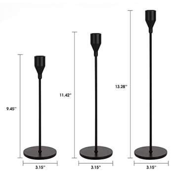 FRTIM Black Candlestick Holders Set of 3, Black Taper Candle Holders, Farmhouse Dining Mantle Fireplace Modern Table Centerpieces Decorative Fits 3/4 Inch Candles & Led
