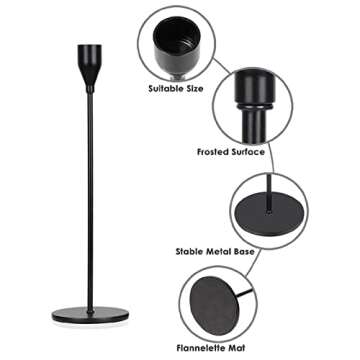 FRTIM Black Candlestick Holders Set of 3, Black Taper Candle Holders, Farmhouse Dining Mantle Fireplace Modern Table Centerpieces Decorative Fits 3/4 Inch Candles & Led