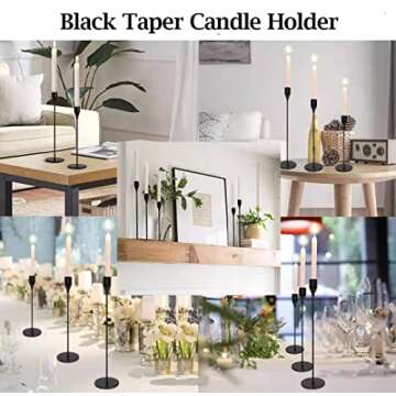 FRTIM Black Candlestick Holders Set of 3, Black Taper Candle Holders, Farmhouse Dining Mantle Fireplace Modern Table Centerpieces Decorative Fits 3/4 Inch Candles & Led