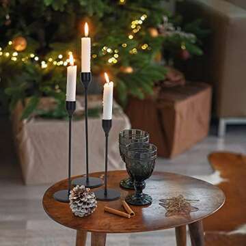 FRTIM Black Candlestick Holders Set of 3, Black Taper Candle Holders, Farmhouse Dining Mantle Fireplace Modern Table Centerpieces Decorative Fits 3/4 Inch Candles & Led