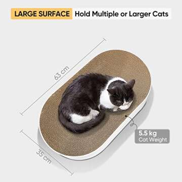 Cat Scratcher, 63x 35 x 10cm Oval Corrugated Cardboard Scratch Pad, Round Cat Scratching Lounge Bed ...
