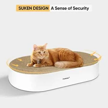 Cat Scratcher, 63x 35 x 10cm Oval Corrugated Cardboard Scratch Pad, Round Cat Scratching Lounge Bed Sofa, Cat Scratcher Bowl with Organic Catnip [ Home Clean Design with Scratcher Box]