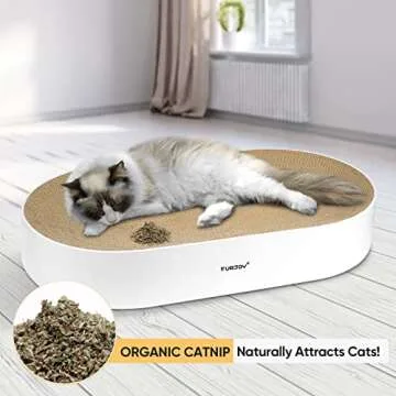 Cat Scratcher, 63x 35 x 10cm Oval Corrugated Cardboard Scratch Pad, Round Cat Scratching Lounge Bed Sofa, Cat Scratcher Bowl with Organic Catnip [ Home Clean Design with Scratcher Box]