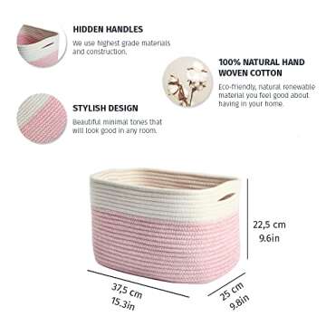 OrganiHaus Set of 3 Pink Woven Baskets for Organizing, Cotton Rope Basket for Decor, Shoe Basket Org...