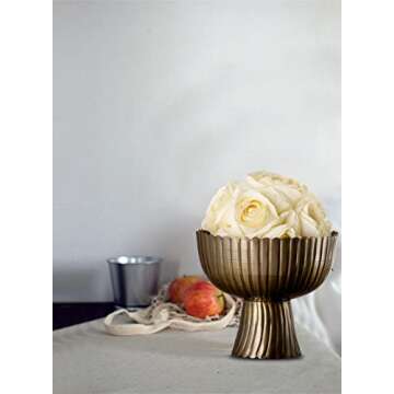 Serene Spaces Living Vintage Brass Finish Pedestal Bowl, Floral Compote Vase for Wedding Centerpiece...