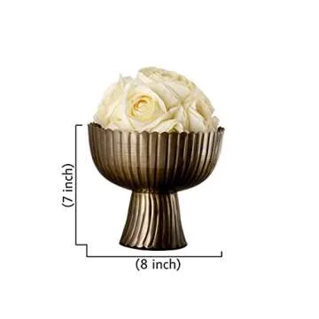 Serene Spaces Living Vintage Brass Finish Pedestal Bowl, Floral Compote Vase for Wedding Centerpiece, Decorative Home Accent Bowl, Measures 8" Diameter & 7" Tall