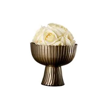 Serene Spaces Living Vintage Brass Finish Pedestal Bowl, Floral Compote Vase for Wedding Centerpiece, Decorative Home Accent Bowl, Measures 8" Diameter & 7" Tall