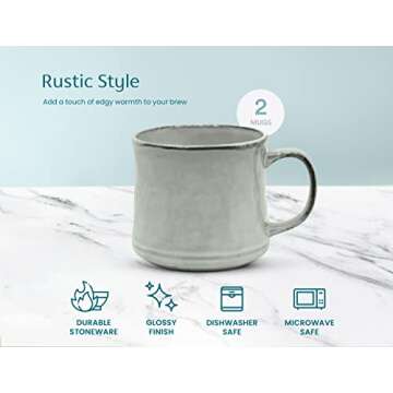 KooK Elegant Coffee Mugs, 15 oz Glazed Set of 2