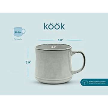 KooK Elegant Coffee Mugs, 15 oz Glazed Set of 2