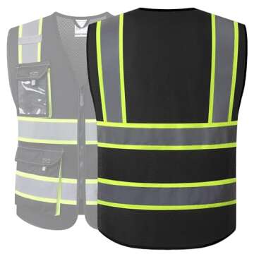 JKSafety Hi Vis Reflective Safety Vests for Men Women High Visibility Vest with Pockets Mesh Fabric Construction Safety Apparel Neon Vest for Work (220-Black L)