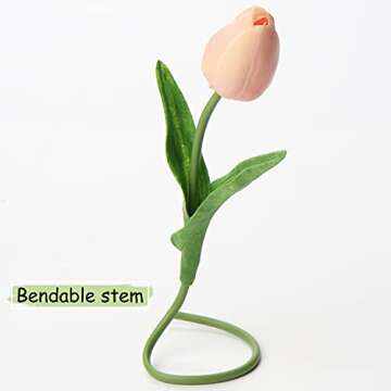 10 Pcs Pink Tulips Artificial Flowers Real Touch Fake Tulips Fake Flowers for Mother's Day 13.5" Fau...