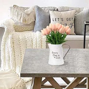 10 Pcs Pink Tulips Artificial Flowers Real Touch Fake Tulips Fake Flowers for Mother's Day 13.5" Faux Tulips Faux Flowers Bulk Artificial Tulips Flowers for Vase Centerpieces Home Wedding Bouquet