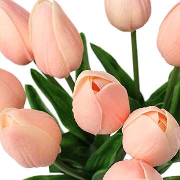10 Pcs Pink Tulips Artificial Flowers Real Touch Fake Tulips Fake Flowers for Mother's Day 13.5" Faux Tulips Faux Flowers Bulk Artificial Tulips Flowers for Vase Centerpieces Home Wedding Bouquet