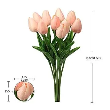 10 Pcs Pink Tulips Artificial Flowers Real Touch Fake Tulips Fake Flowers for Mother's Day 13.5" Faux Tulips Faux Flowers Bulk Artificial Tulips Flowers for Vase Centerpieces Home Wedding Bouquet