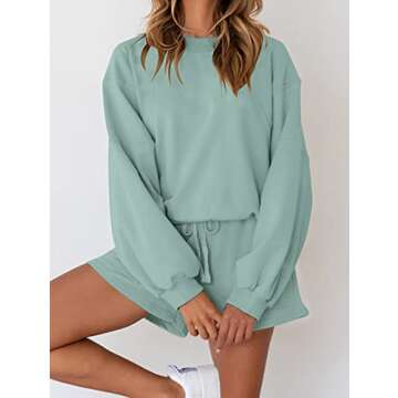 MEROKEETY Women's 2025 Fall Oversized Batwing Sleeve Lounge Sets Casual Top and Shorts 2 Piece Outfi...