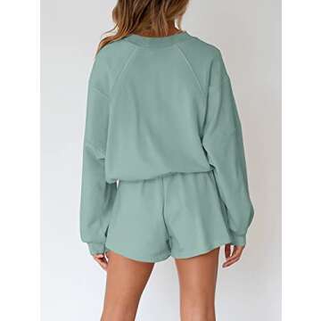 MEROKEETY Women's 2025 Fall Oversized Batwing Sleeve Lounge Sets Casual Top and Shorts 2 Piece Outfits Sweatsuit Light Green