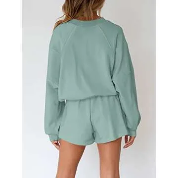 MEROKEETY Women's 2025 Fall Oversized Batwing Sleeve Lounge Sets Casual Top and Shorts 2 Piece Outfits Sweatsuit Light Green