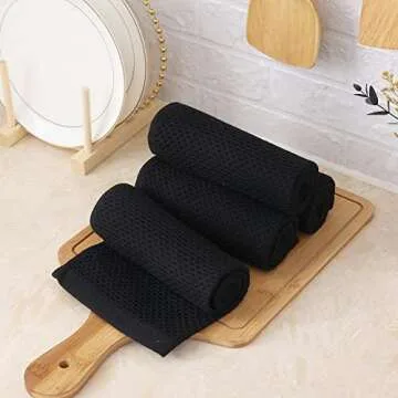 Homaxy 100% Cotton Waffle Weave Kitchen Towels, 13 x 28 Inches Super Absorbent and Machine Washable Dish Towels for Drying Dishes, 4-Packs, Black