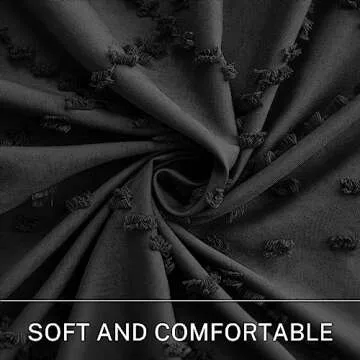 Boho Black Woven Fabric Shower Curtain with Tassels 60 x 72 Modern Farmhouse Minimalist, Tufted Chev...