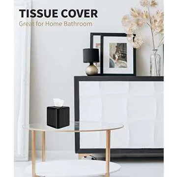 Livelab Tissue Box Cover with Base, Square Plastic Tissue Box Holder Decorative Tissue Cover Modern Cube Facial Tissue Dispenser for Bathroom Vanity Countertop, Living Room, Bedroom, Office - Black