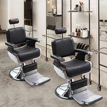 JAXPETY Heavy Duty Hydraulic Reclining Barber Chair, Vintage All Purpose Salon Equipment for Spa Beauty Salon Styling Barbershop Shampoo Tattoo Chair with Foot Rest and Round Base, Black