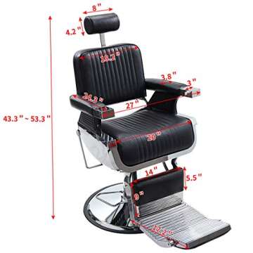 JAXPETY Heavy Duty Hydraulic Reclining Barber Chair, Vintage All Purpose Salon Equipment for Spa Beauty Salon Styling Barbershop Shampoo Tattoo Chair with Foot Rest and Round Base, Black