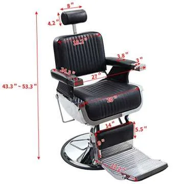 JAXPETY Heavy Duty Hydraulic Reclining Barber Chair, Vintage All Purpose Salon Equipment for Spa Beauty Salon Styling Barbershop Shampoo Tattoo Chair with Foot Rest and Round Base, Black