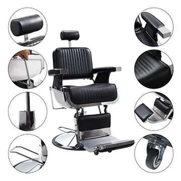 JAXPETY Heavy Duty Hydraulic Reclining Barber Chair, Vintage All Purpose Salon Equipment for Spa Beauty Salon Styling Barbershop Shampoo Tattoo Chair with Foot Rest and Round Base, Black