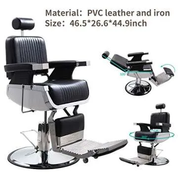 JAXPETY Heavy Duty Hydraulic Reclining Barber Chair, Vintage All Purpose Salon Equipment for Spa Beauty Salon Styling Barbershop Shampoo Tattoo Chair with Foot Rest and Round Base, Black