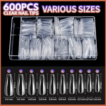 Teenitor Clear Coffin Nail Tips - 600 Pcs Nail Set