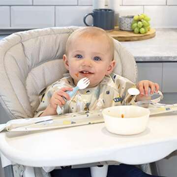 BIBaDO - Short Sleeve Baby Bibs - Babies & Toddlers 6-36 Months - Coverall Baby Led Weaning Bib - Easy Wipe, Soft, Waterproof (Cosmic Companions)