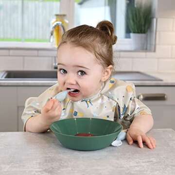 BIBaDO - Short Sleeve Baby Bibs - Babies & Toddlers 6-36 Months - Coverall Baby Led Weaning Bib - Easy Wipe, Soft, Waterproof (Cosmic Companions)