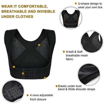 BRABIC Chest Up Shapewear for Women Tops Back Support Posture Corrector Under Clothes (Black, 2XL)